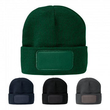 plottiX Beanie knitted in soft acrylic with cotton twill patch