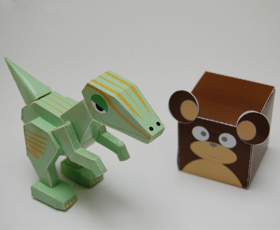 3D Papiermodell von einem Dinosaurier und einem Bären