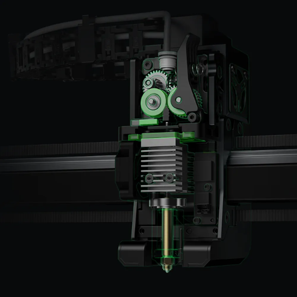 Für eine langlebligkeit optimiert : die Gehärteten Stahlantriebszahnräder können auch kohlefaserverstärkte Filamente ohne Probleme laden.