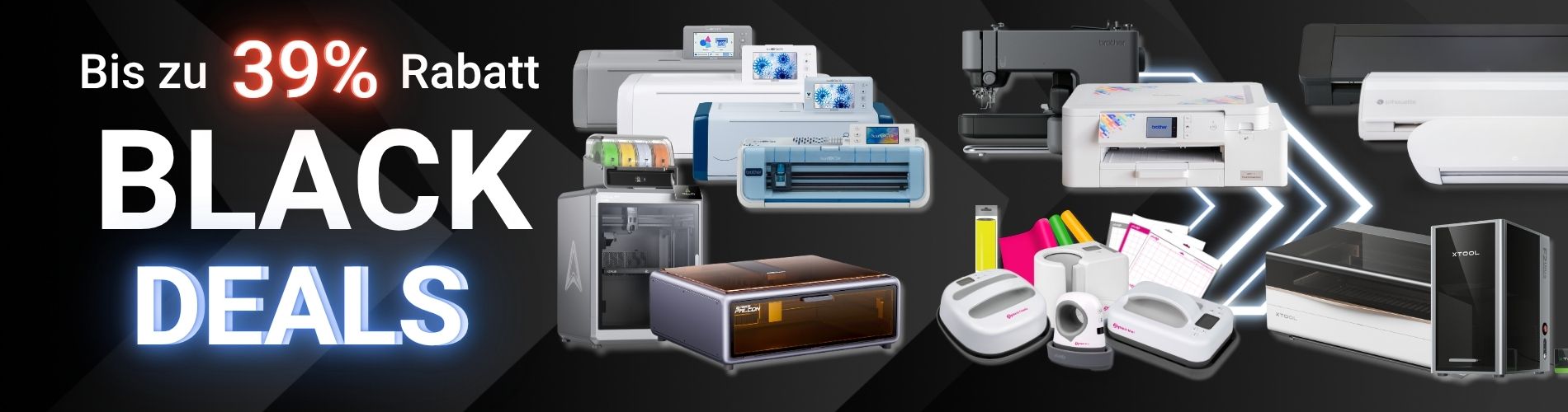 Gigantische Rabatte aus unser Sortiment an Brother, plottix, xTool, Creality und Silhouette Produkten! Jetzt sparen.