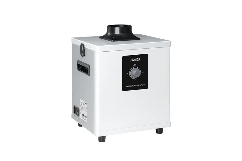 Der AF150 Abluftfilter für Laser von plottix ist mit vielen unterschiedlichen Lasercuttern kompatibel.