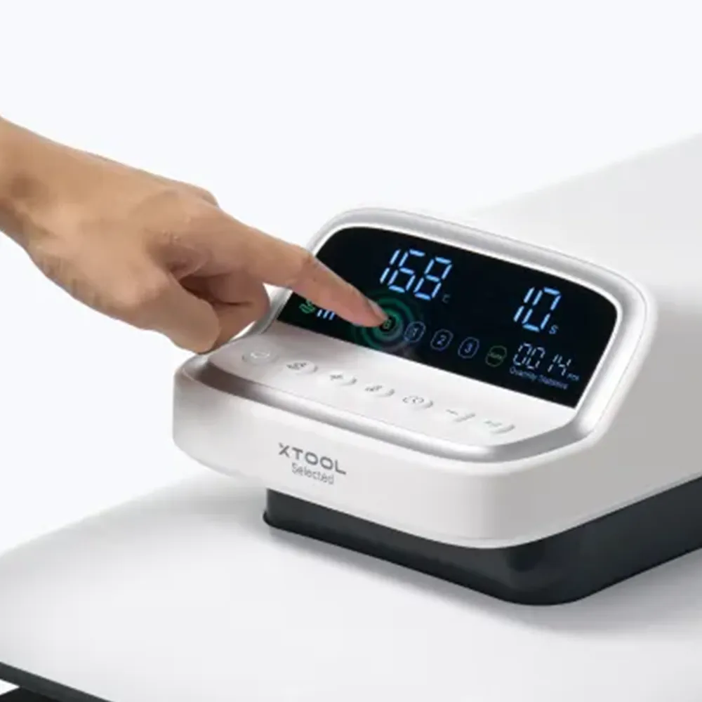 Über das Touch-Display können Sie Ihre Transferpresse passend Einstellen oder auf abgespeicherte Pre-Sets zugreifen.