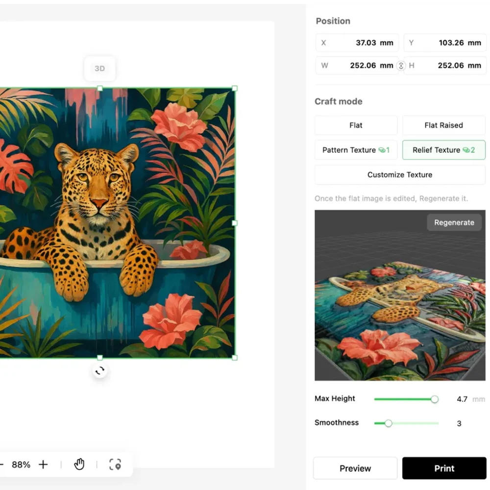 In der EufyMake E1 Software können Sie ihre Motive für den Druck vorbereiten und beispielsweise die Reliefhöhe anpassen.