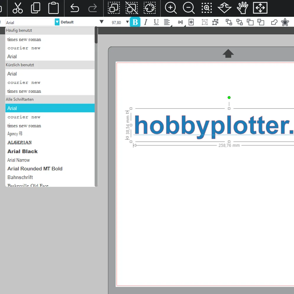 In der Silhouette Studio Software können Sie all ihre installierten Schriften verwenden.