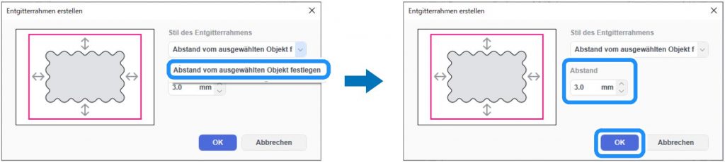 Abstand vom ausgewählten Objekt festlegen