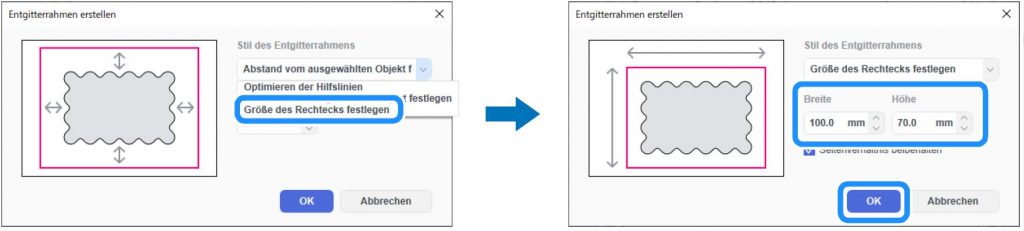 Größe des Rechtecks festlegen