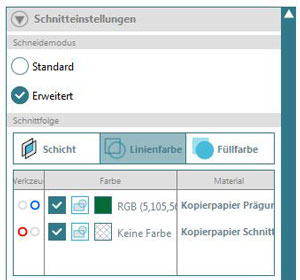 Schnitteinstellungen-Screenshot