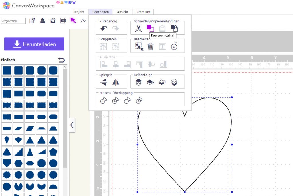 Formen Kopieren im Brother CanvasWorkspace.