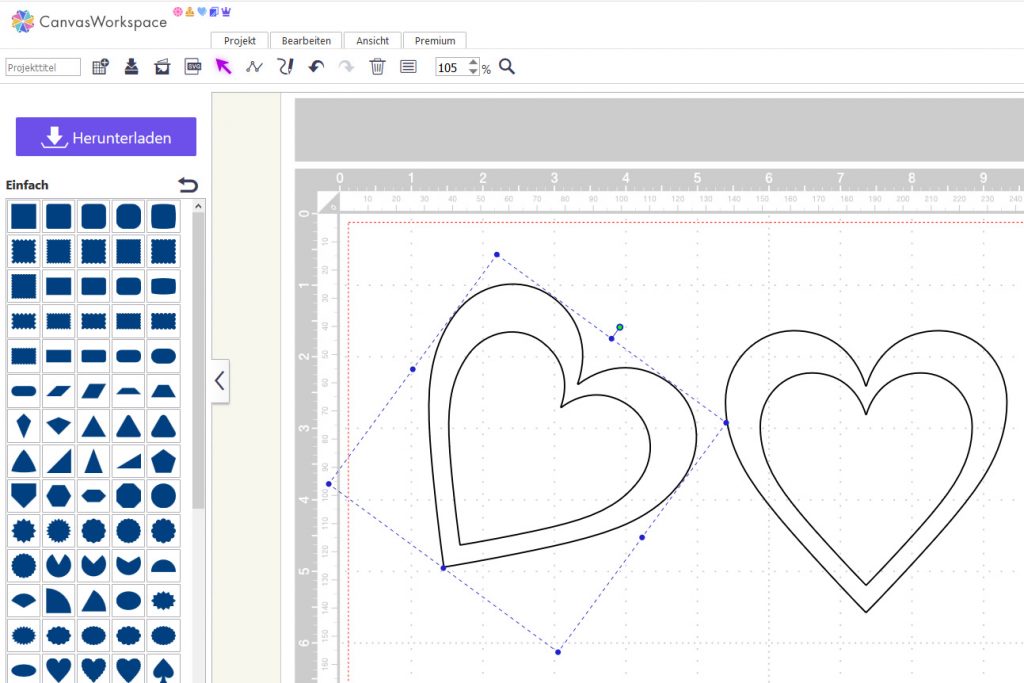 Formen drehen im Brother CanvasWorkspace