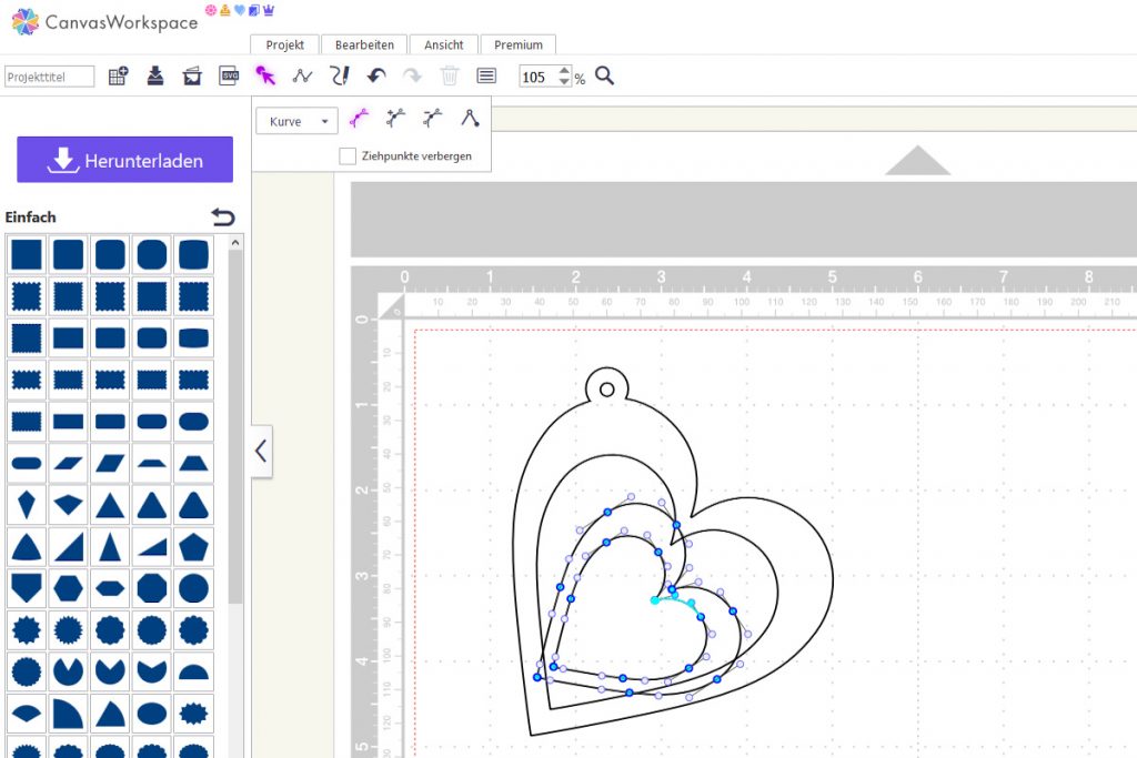 Linien bearbeiten im Brother CanvasWorkspace.